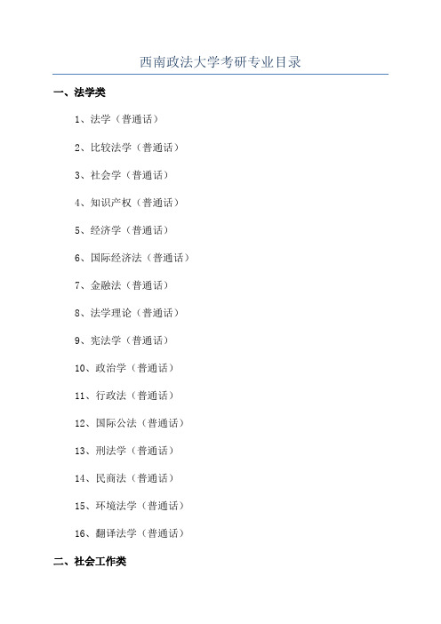 西南政法大学考研专业目录