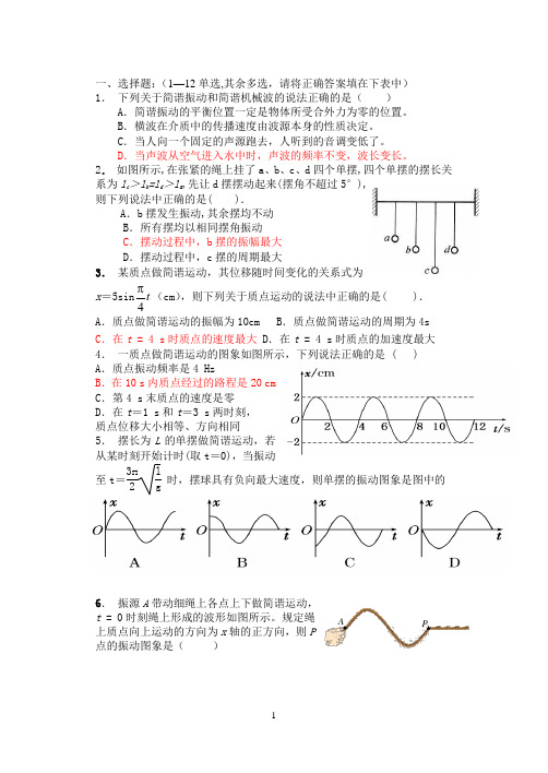 16年机械振动机械波综合题含答案