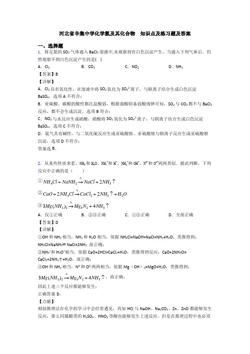 河北省辛集中学化学氮及其化合物  知识点及练习题及答案