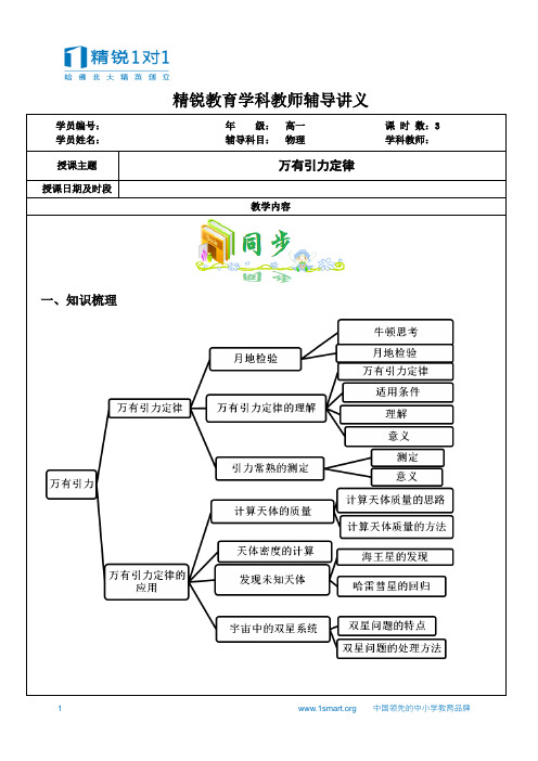 高一寒假讲义 专题5 万有引力定律及其应用(方松禧)