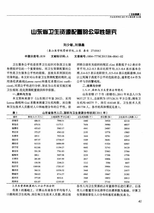 山东省卫生资源配置的公平性研究