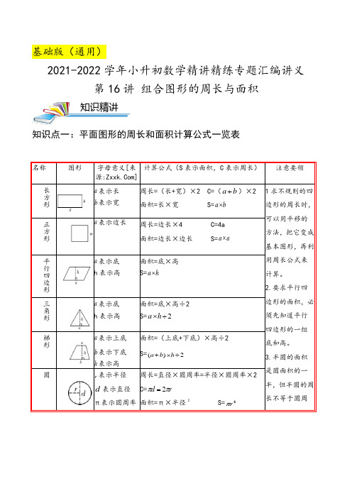 (基础版)第16讲 组合图形的周长与面积—小升初数学精讲精练专题汇编