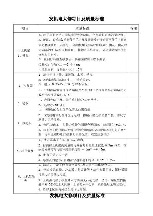 发电机大修项目及质量标准