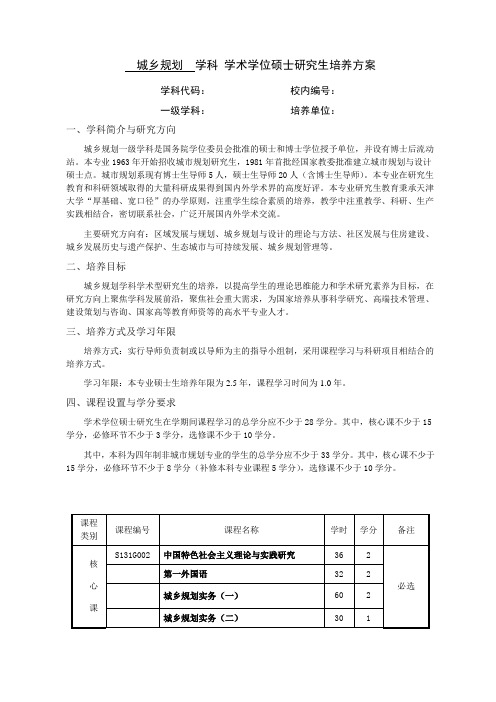 天津大学学术学位硕士研究生培养方案--城乡规划学