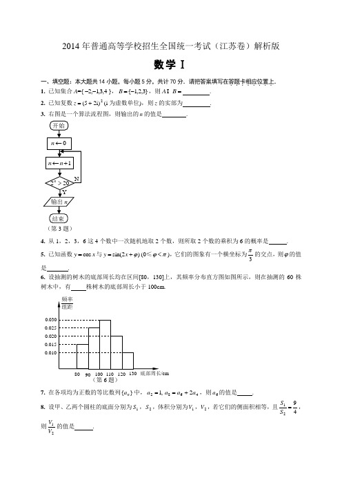 2014全国统一高考数学真题及逐题详细解析(文科)—江苏卷