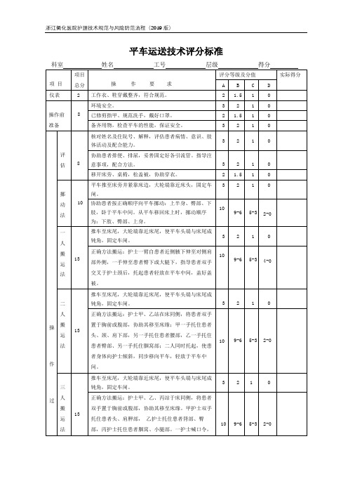 平车运送护理评分表