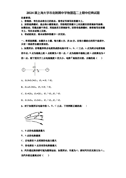 2024届上海大学市北附属中学物理高二上期中经典试题含解析