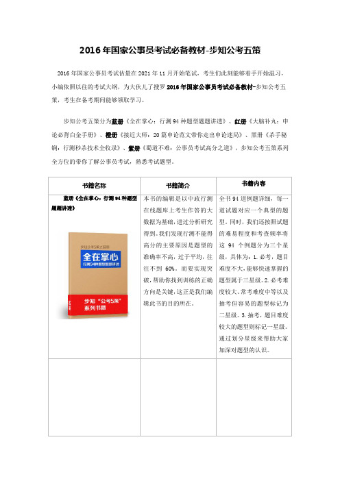 2016年国家公事员考试必备教材步知公考五策