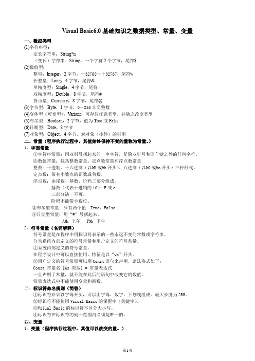 Visual Basic6.0基础知识之数据类型、常量、变量