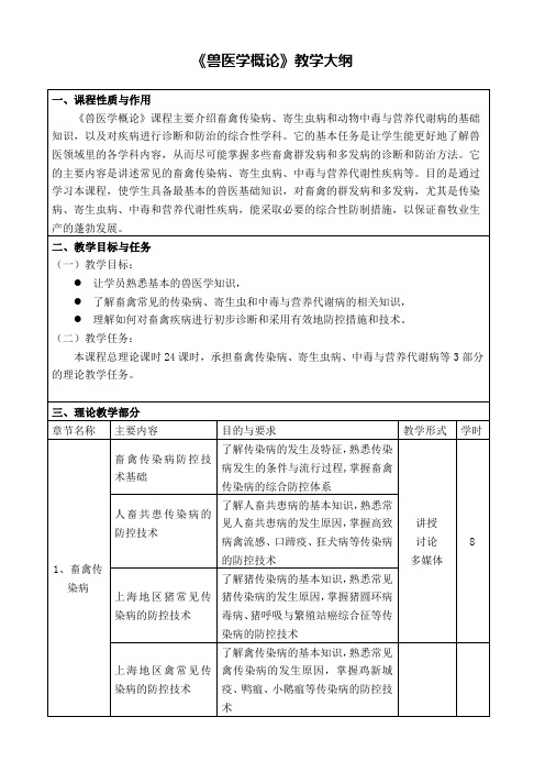 《兽医学概论》教学大纲