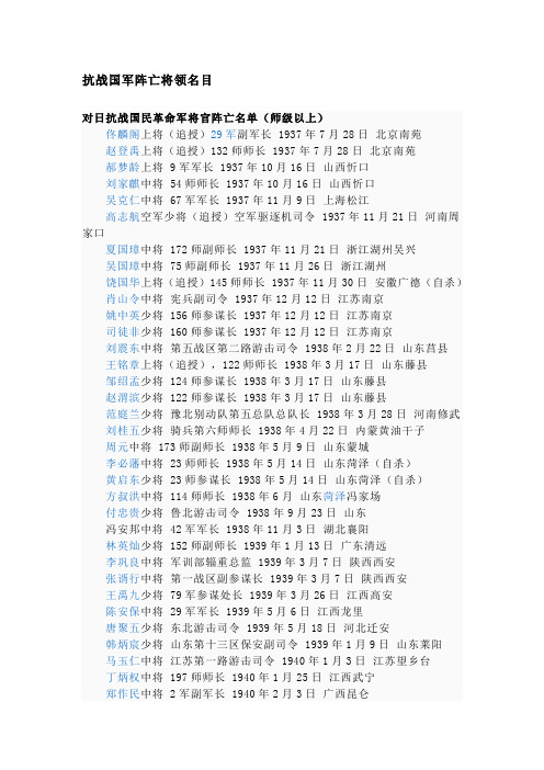 抗战国军阵亡将领名目