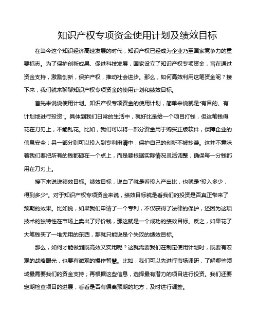 知识产权专项资金使用计划及绩效目标