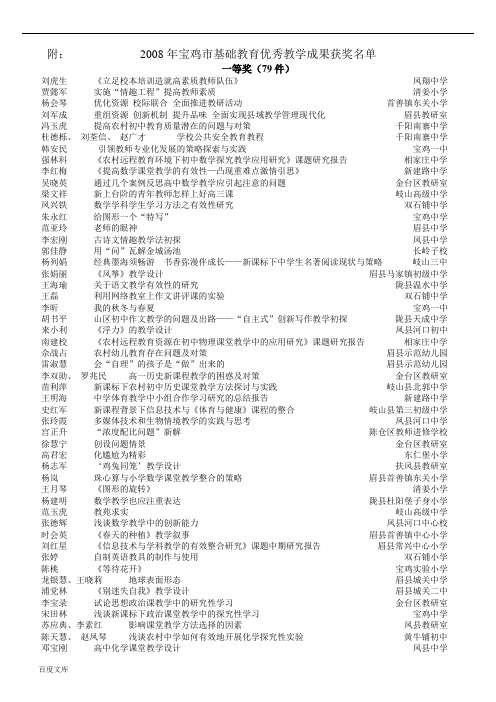 附_2008年宝鸡市基础教育优秀教学成果获奖名单