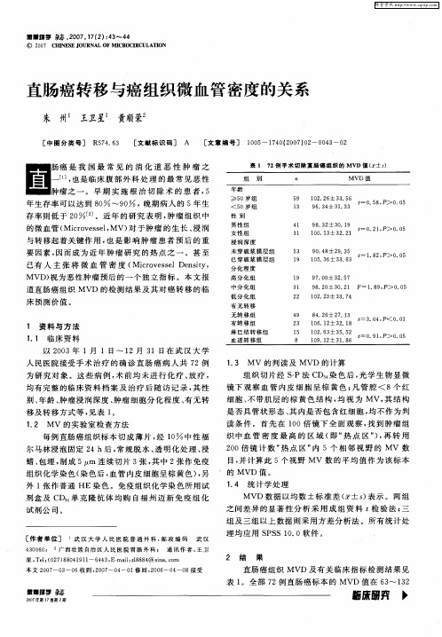 直肠癌转移与癌组织微血管密度的关系