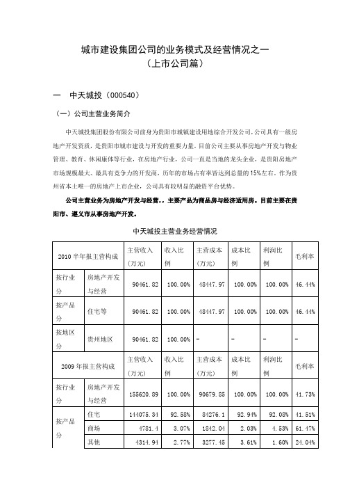 城市建设(城投)集团公司的业务模式及经营情况之一(上市公司篇)