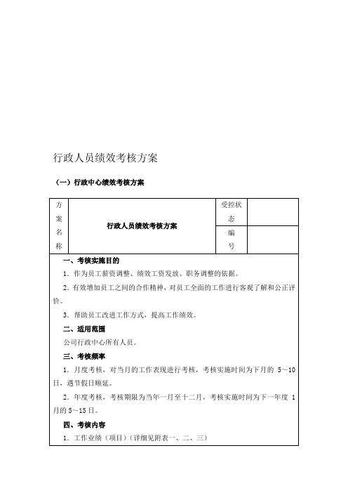 行政中心考核方案模板