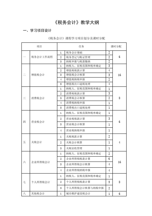 《税务会计》教学大纲