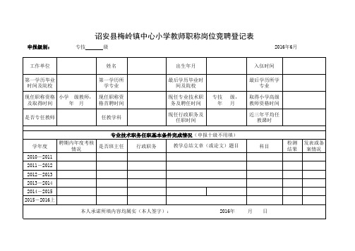 教师职称岗位竞聘登记表(个人)