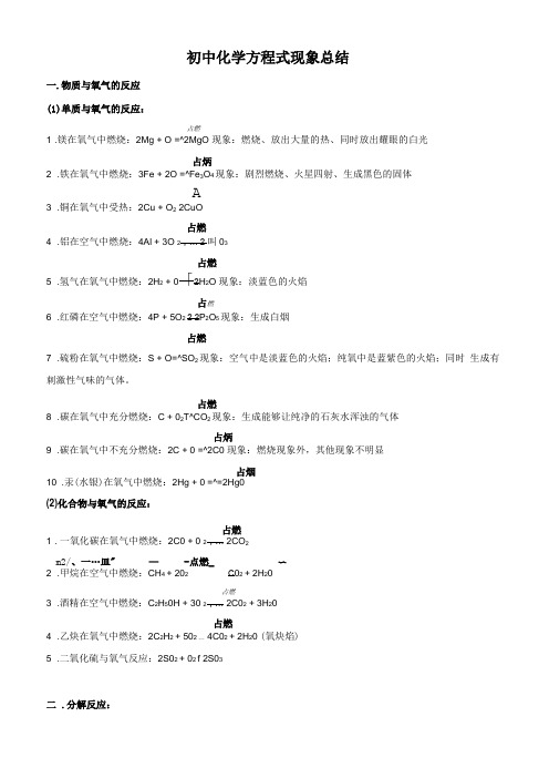 初中化学方程式大全及现象总结