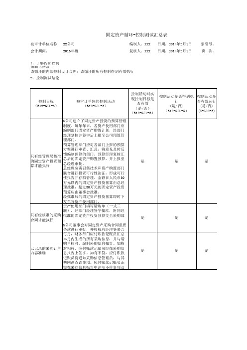 任务1—固定资产内控测试底稿