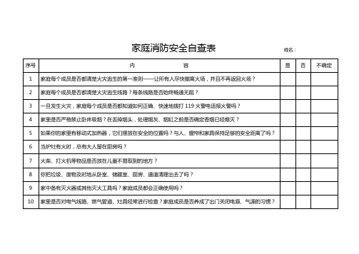 家庭消防安全自查表