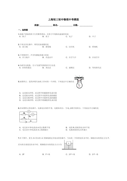 上海初三初中物理中考模拟带答案解析
