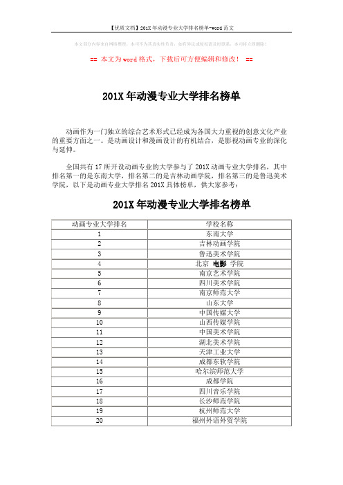 【优质文档】201X年动漫专业大学排名榜单-word范文 (3页)