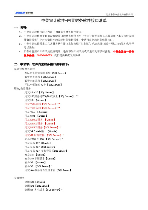 中普审计软件内置300多个财务软件接口2014.9.4.