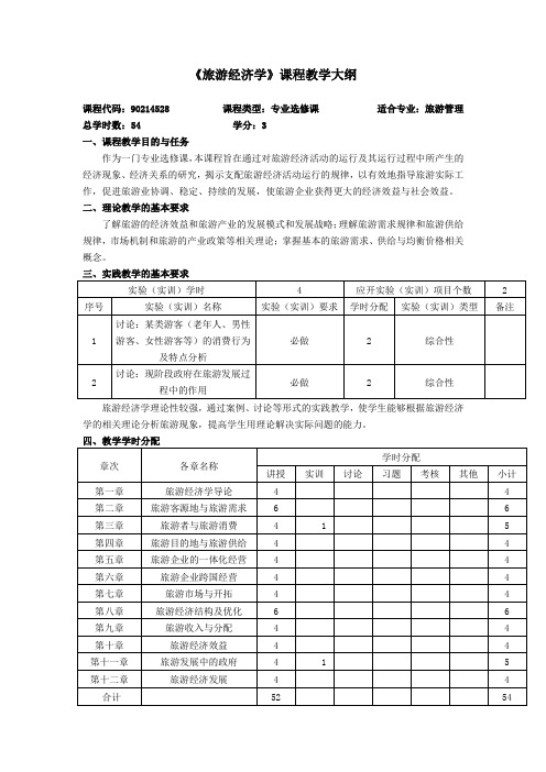 旅游经济学大纲