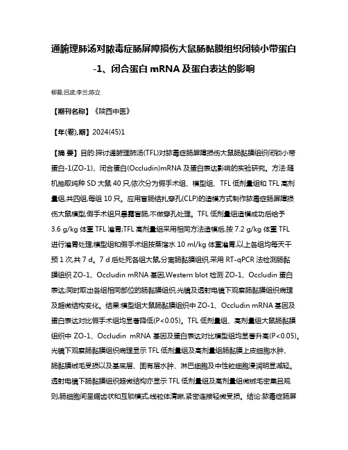 通腑理肺汤对脓毒症肠屏障损伤大鼠肠黏膜组织闭锁小带蛋白-1、闭合蛋白mRNA及蛋白表达的影响