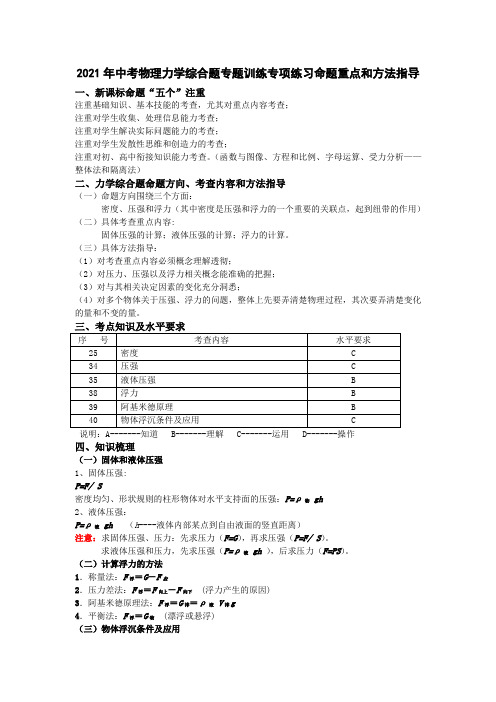 2021年中考物理力学综合题专题训练专项练习命题重点和方法指导