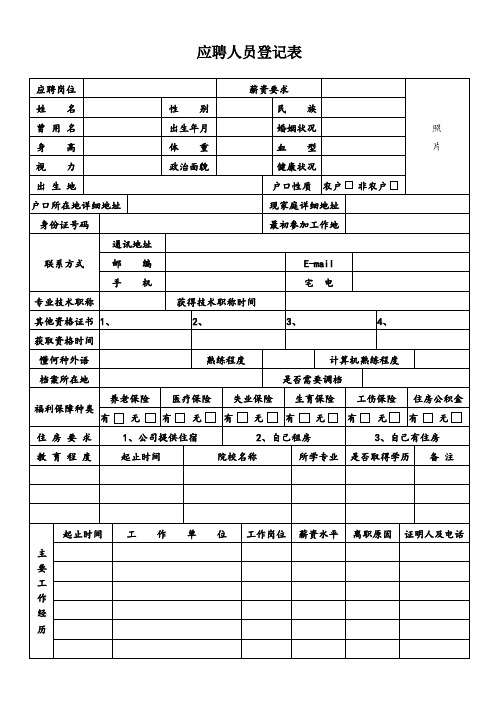 应聘人员登记表范本