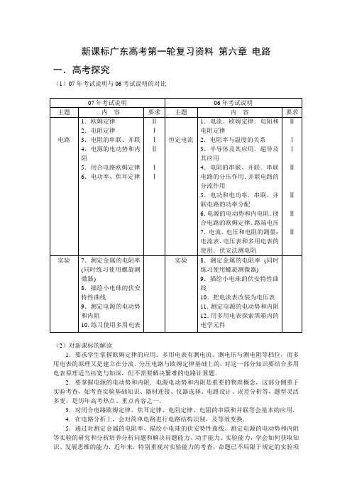 新课标广东2007年高考第一轮复习资料 第06章 电路