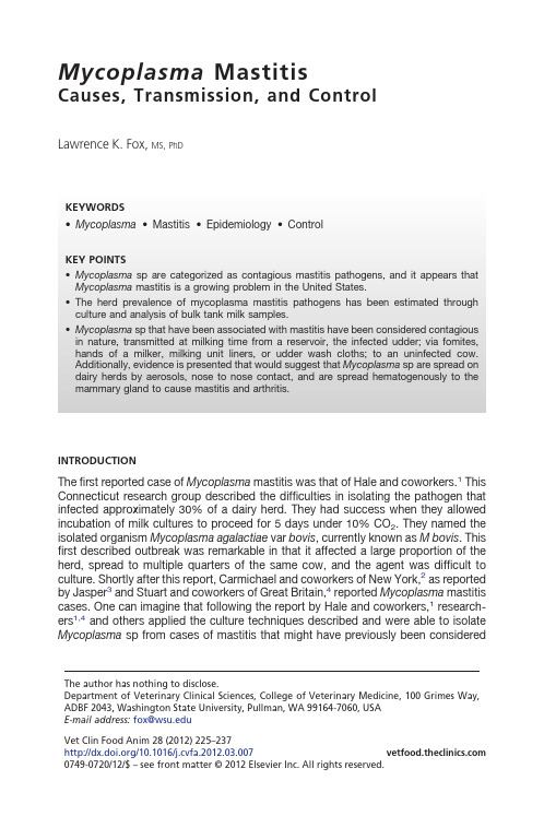 Mycoplasma Mastitis Causes,Transmission,and Control