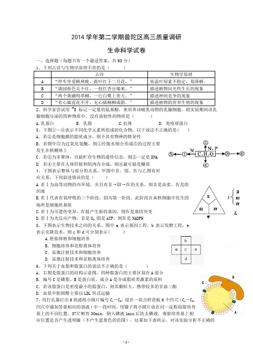 上海市普陀区2015届高三4月质量调研(二模)生物试题 Word版含答案