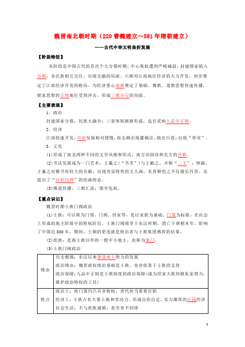 2024年高考历史16个阶段特征3中国：魏晋南北朝时期含解析