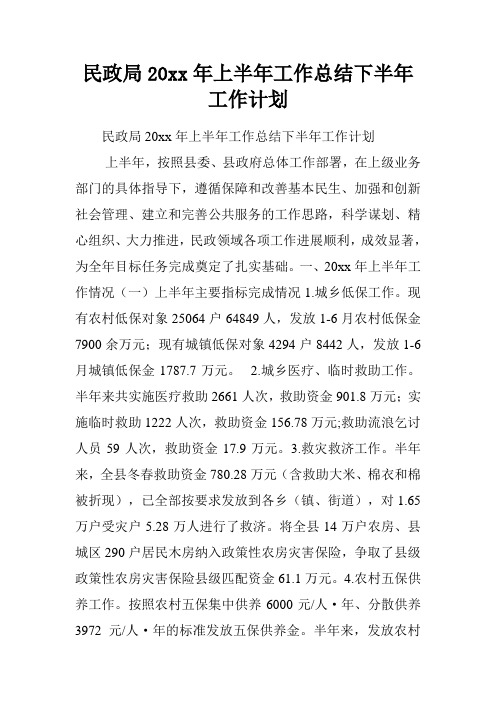 民政局20xx年上半年工作总结下半年工作计划