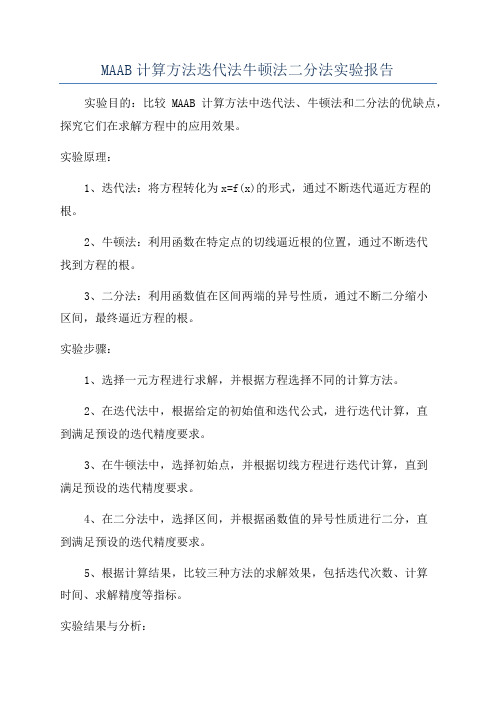 MAAB计算方法迭代法牛顿法二分法实验报告