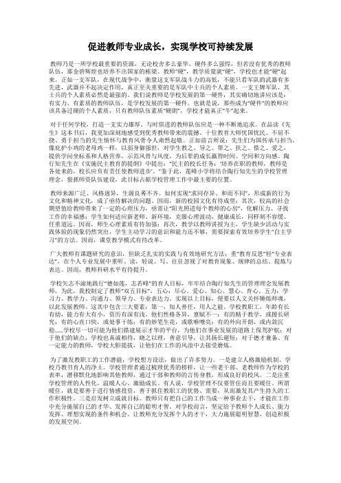 促进教师专业成长,实现学校可持续发展