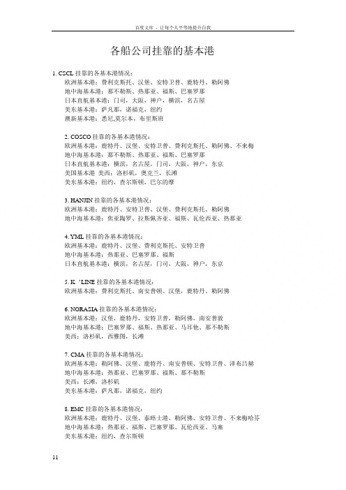 各船公司挂靠的基本港