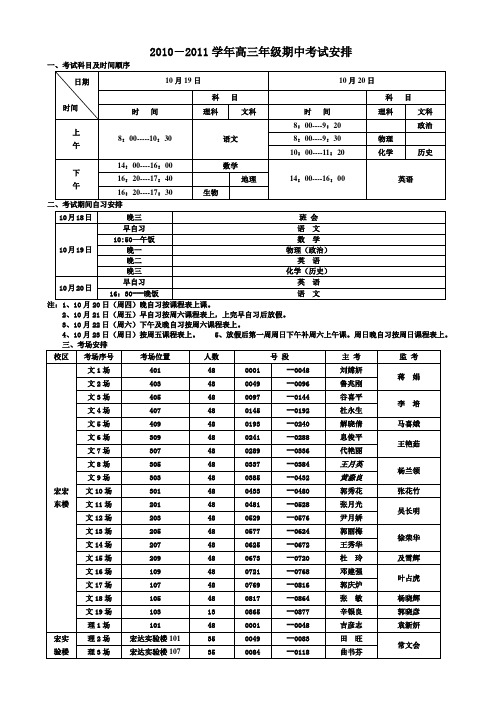 期中考试安排