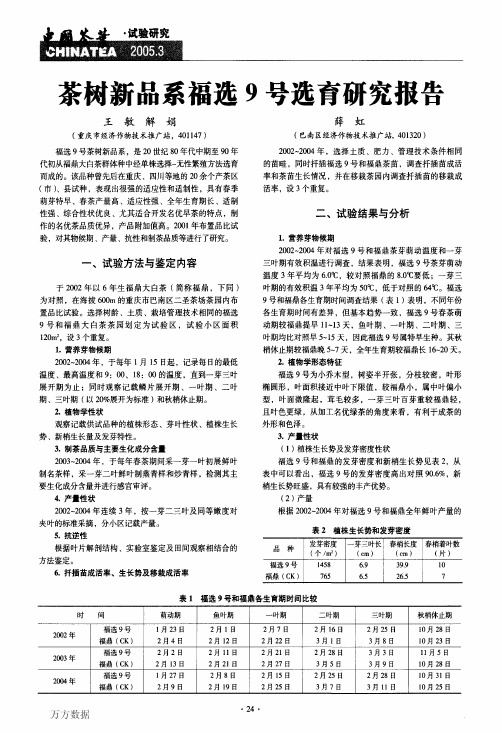 茶树新品系福选9号选育研究报告