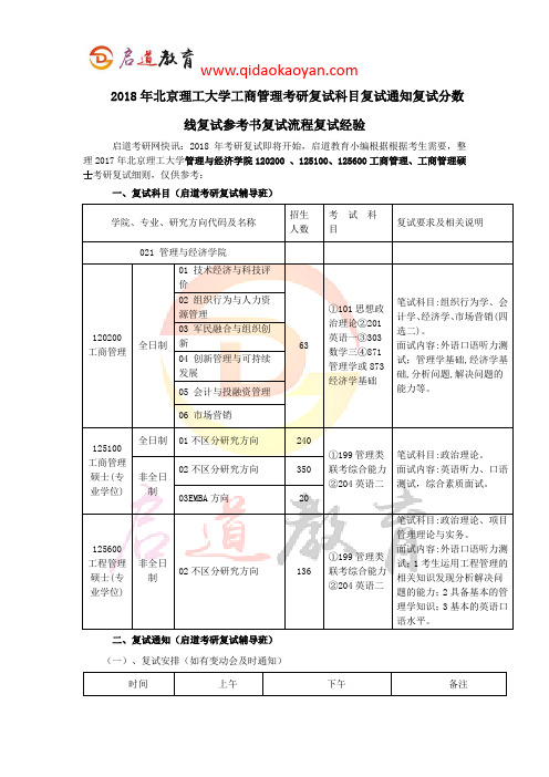 2018年北京理工大学工商管理考研复试科目复试通知复试分数线复试参考书复试流程复试经验