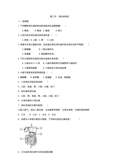 人教版生物七年级下册第二章第二节消化和吸收 练习 (1)