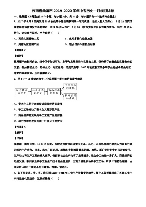 云南省曲靖市2019-2020学年中考历史一月模拟试卷含解析