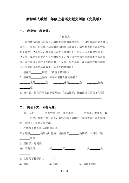 新部编人教版一年级上册语文短文阅读(完美版)