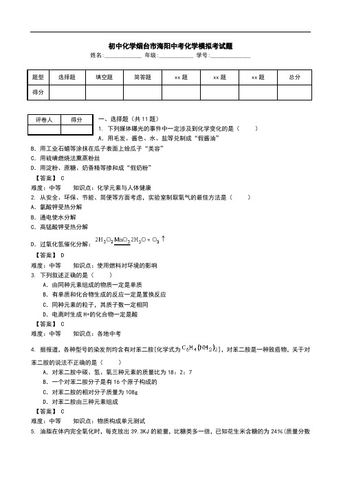 初中化学烟台市海阳中考化学模拟考试题.doc