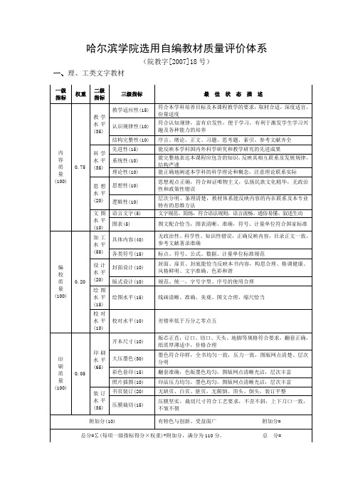 哈尔滨学院选用自编教材质量评价体系.doc