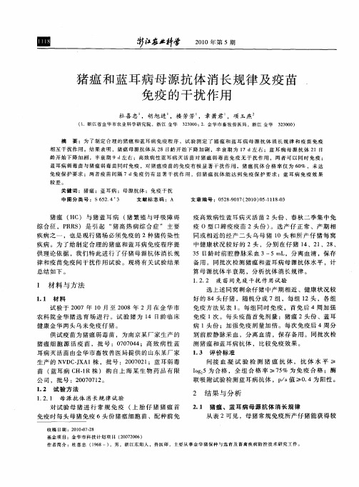 猪瘟和蓝耳病母源抗体消长规律及疫苗免疫的干扰作用