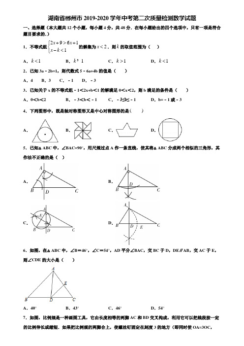 湖南省郴州市2019-2020学年中考第二次质量检测数学试题含解析